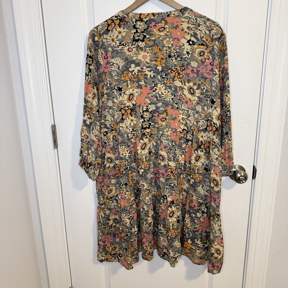 Natural Life Floral Long Sleeve Midi Dress Womens Size XL Boho INDI Flower Child - Picture 7 of 8
